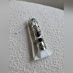 NWT- Free People, Just What I Needed Ring Set of 10, Silver/Onyx - $38